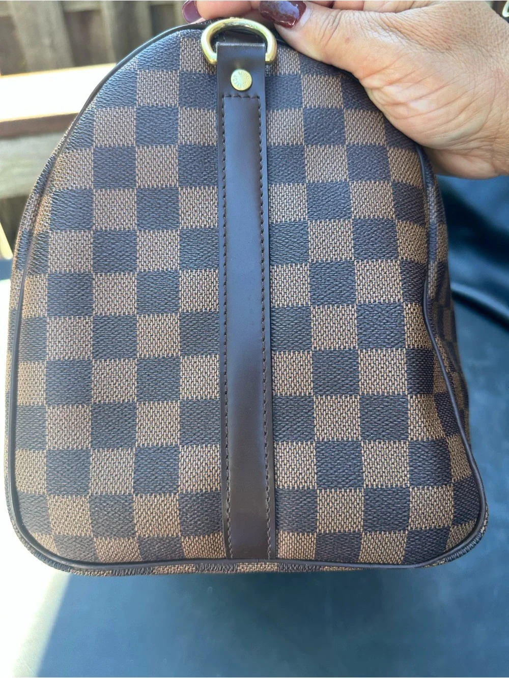 Louis Vuitton Brown Damier Ebene Check Tote with Gold Hardware